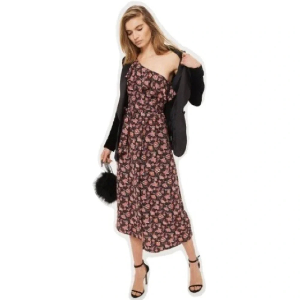 TOPSHOP One Shoulder Floral Dress Size 8